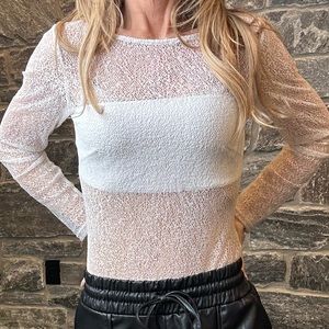 Bebe White Mesh Bodysuit (M) Long Sleeve, Stretchy